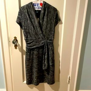 Black and gray knit dress with belted waist